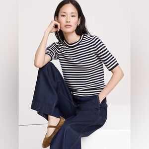 Smythe Navy and White Striped Short Sleeve Knit Top